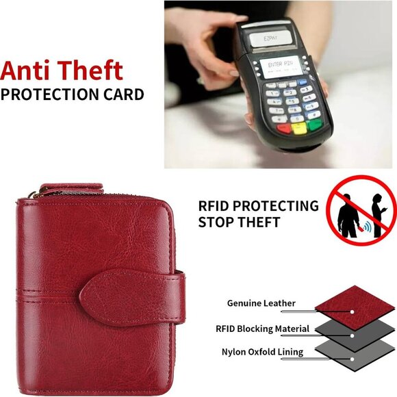 Women's Leather Wallet Small RFID Bifold Card Holder Compact Travel - Picture 4 of 8